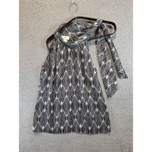 Ann Taylor Loft Halter Top Womens Small Petite Black White Geometric Blouse